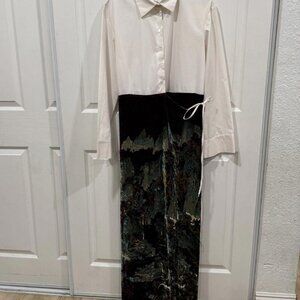 ACT N°1 Patchwork Shirt Dress – Cream Button-Up & Velvet Maxi Skirt‎ Size 42